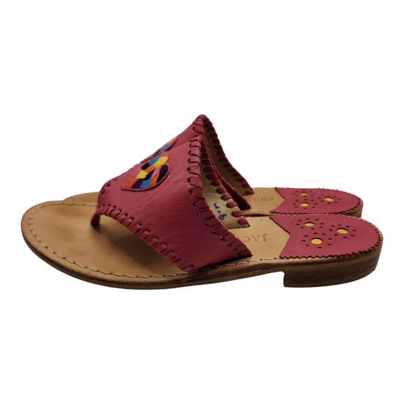 Jack Rogers Sandals Womens 8M Pink Leather Rainbow Heart Thong Flats Used - Picture 3 of 7
